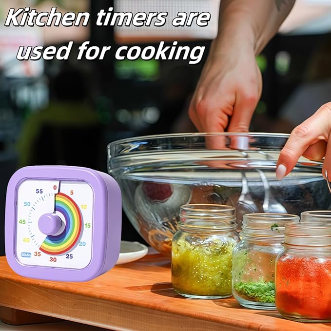 Kids Visual Timer Cute Rainbow - 60 Minute Countdown Timer Time Management for Kids and Adults, Timer for Cooking Classroom Meeting (Purple)