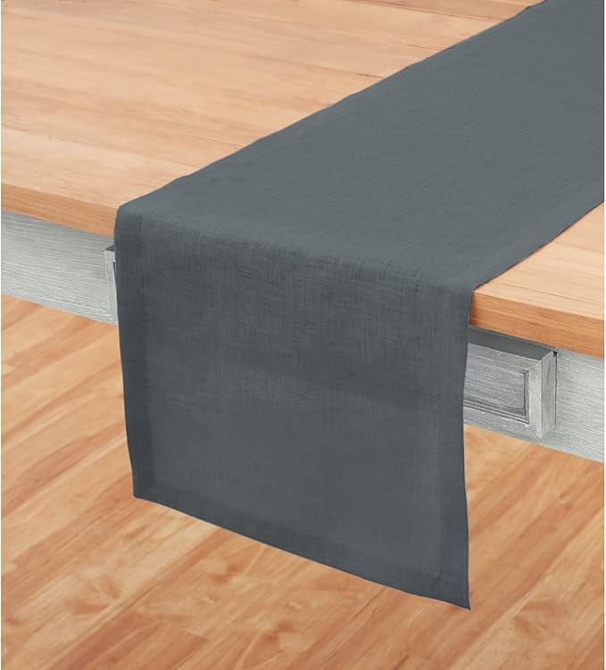 Solino Home Linen Table Runner 120 Inches Long - 100% Pure Linen Dark Grey Dining Table Runner 14 x 120 Inch for Winter - Fete