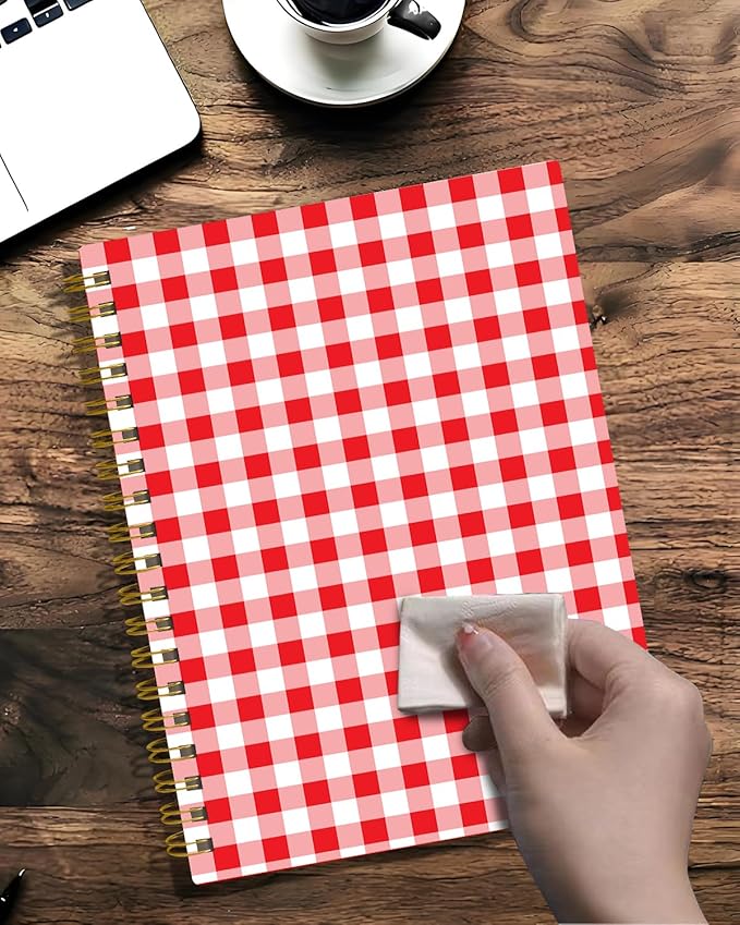 Spiral Journal Notebook,A5 Hardcover Lined Journals for Women 6 x 8.3 in,60 Sheets 120 Pages Thick Paper,Cute College Ruled Writing Notebook for Office Work School(Red White Checkered)