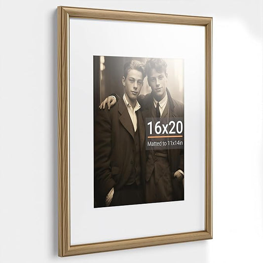 Heimlove 16x20 Picture Frame,16 x 20 Solid White Oak Photo Frame Matted to 11x14 with Tempered Glass,16"x20" Handcrafted wood Poster Frame,Vertical or Horizontal Wall Hanging Display,1 Pack