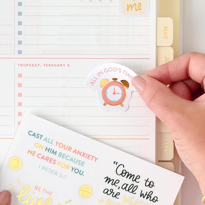 Faith Sticker Book | Pack of 15 | 276 Faith-Based Stickers | Assorted Sizes | 5x7 Sheets with Gold Foil Stamping | Inspirational Stickers for Bible Journaling, Prayer Notebooks, Planners