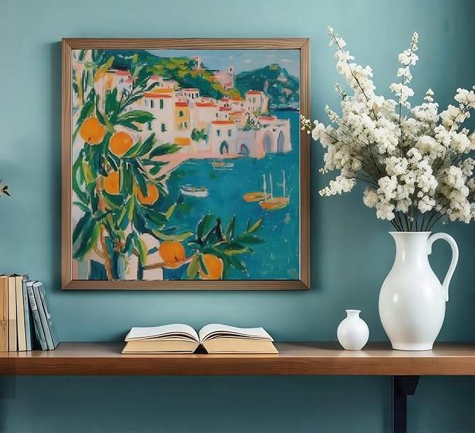 Paint by Numbers Kit for Adults Beginner,Tangerine Tree Paint by Number Kits on Canvas, DIY Easy Acrylic Mediterranean Scenery Watercolor Oil Painting by Numbers for Home Wall Decor 16X16inch