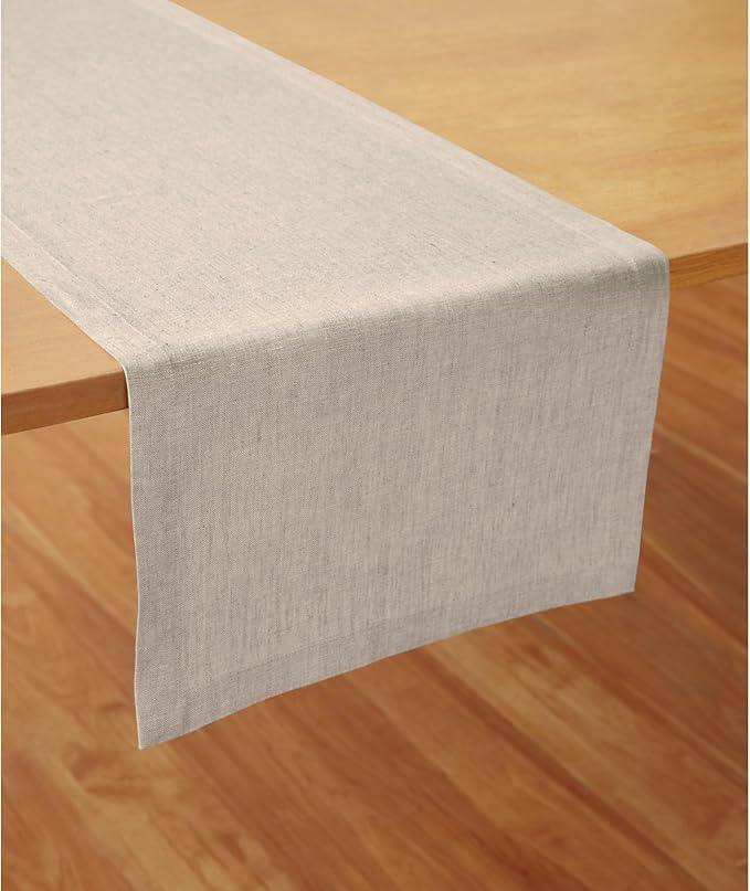 Solino Home Linen Light Natural Table Runner 72 Inches Long - 100% Pure Linen Dining Table Runner 14 x 72 Inch for Spring, Easter - Diana Medium Weight