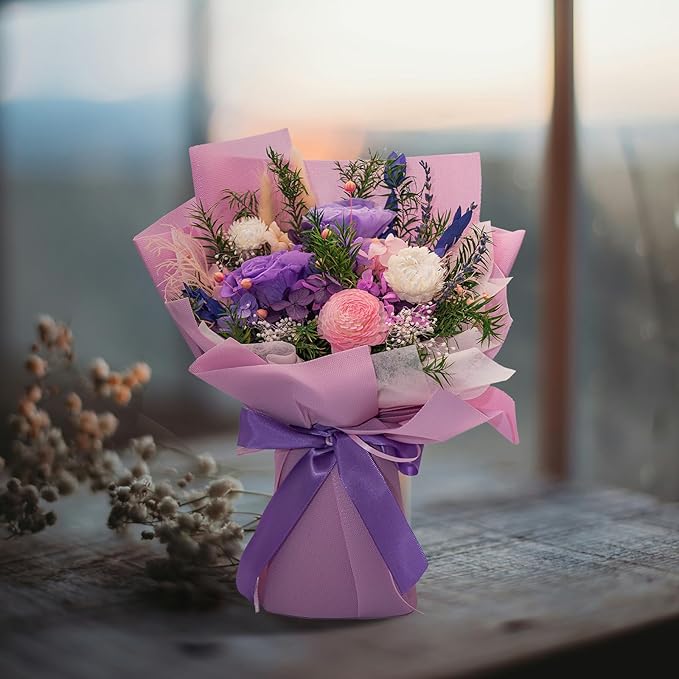 HUACHIPLUS Natural Eternal Flowers Gift: Preserved Flowers Bouquet, Anniversary, Birthday, Mom Gifts for her-Flowers for Delivery Prime-Purple Forever Christmas flower arrangement (Lilac)