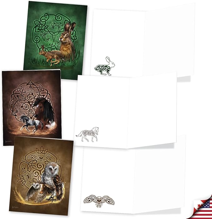 The Best Card Company - 20 Assorted Blank Notecards Bulk Box Set 4 x 5.12 Inch with Envelopes (10 Designs, 2 Each) - Celtic Totem AM10207OCB-B2x10