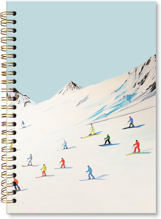 XNXLDYLH Ski Winter Christmas Scene Notebook Journal, Funny Ski Skiing Skiers Themed Lover Gifts for Skiers Men Women, Skiing Spiral Notebook, Christmas Winter Office School Supplies Gifts, 5.5x8.3In