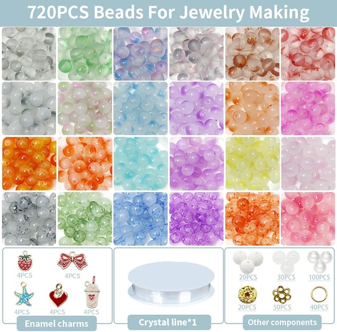 PAMIR TONG 1000PCS 8mm Glass Kit Set Round Beads Bulk,Imitative Jade Beads Kit, Bracelet Space Loose Beads for Jewelry Making Earring, Necklaces, DIY Crafts & Gifts #354