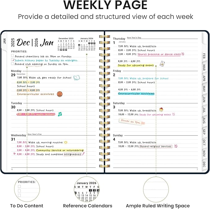2026 Planner, Weekly and Monthly Calendar Planner for Women, Jan 2026 - Dec 2026, Hardcover Planning Agenda book with Tabs, Spiral Bound, Inner Pocket, Perfect for School Office Supplies, 6.3" x 8.5" - Floral Dream