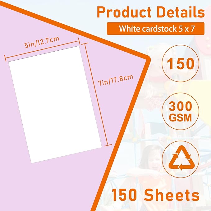 150 Sheets White Cardstock 5 x 7 Certificate Paper, 300gsm/110lb Heavyweight Flat Card Stock Printer Paper for Wedding Invitations, Thank You Cards, Business Cards, DIY Card Making, Menus