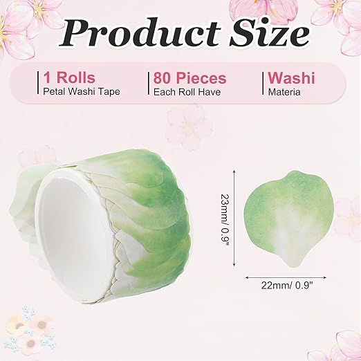 uxcell 1 Roll Petal Washi Tape, 80 Pieces Floral Decorative Tape Colored Masking Tapes Crafting Supplies for DIY Crafts, Gift Wrapping, Scrapbook, Party Decorations, Small Green