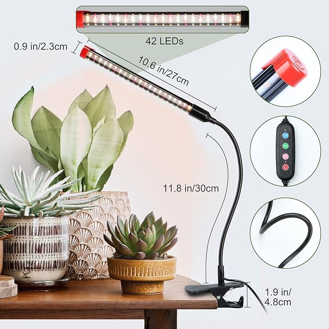 3-Pack Clip Grow Lights for Indoor Plants with Timer 4,8,12 Hr, 9W Power Home Plug, FECiDA 2025 Brightest Mini LED Grow Light for Bonsai, Pot Plants, Small Full Spectrum Plant Growing Lamps