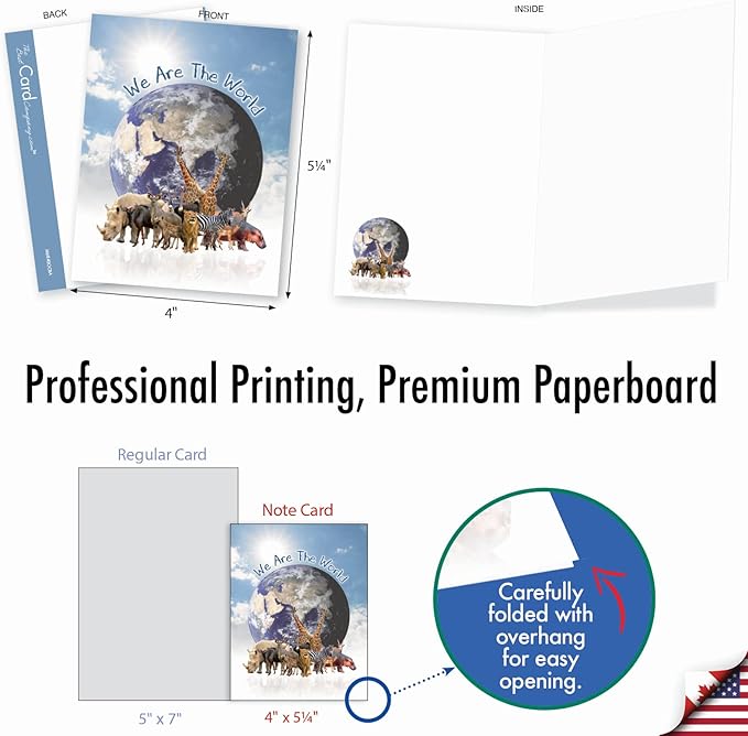 The Best Card Company - 10 Blank Animal Cards Boxed (4 x 5.12 Inch) - Assorted Pets, Zoo, Wildlife Cards - Uno Mundo AM6840OCB-B1x10