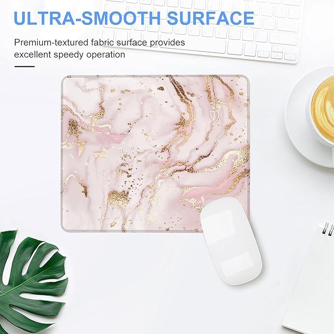 Mouse Pad, Pink Golden Liquid Marble Mouse Pads for Desk,Waterproof Anti-Slip Rubber Gaming Mouse pad with Stitched Edges for Gaming Office Laptop Computer Men Women