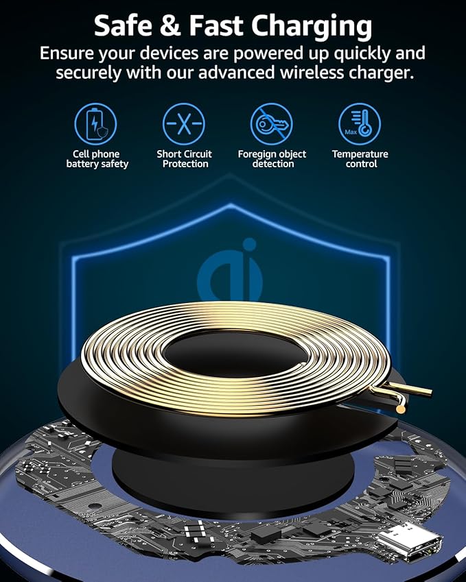 TOZO 2025 W1 New Anti-Slip Wireless Charger 15W Max Fast Wireless Charging Pad Compatible with iPhone 17/16/16 Plus/16 Pro Max /15/14/13/SE Series, Samsung Galaxy S25/S24/S23 Series, Royal Blue