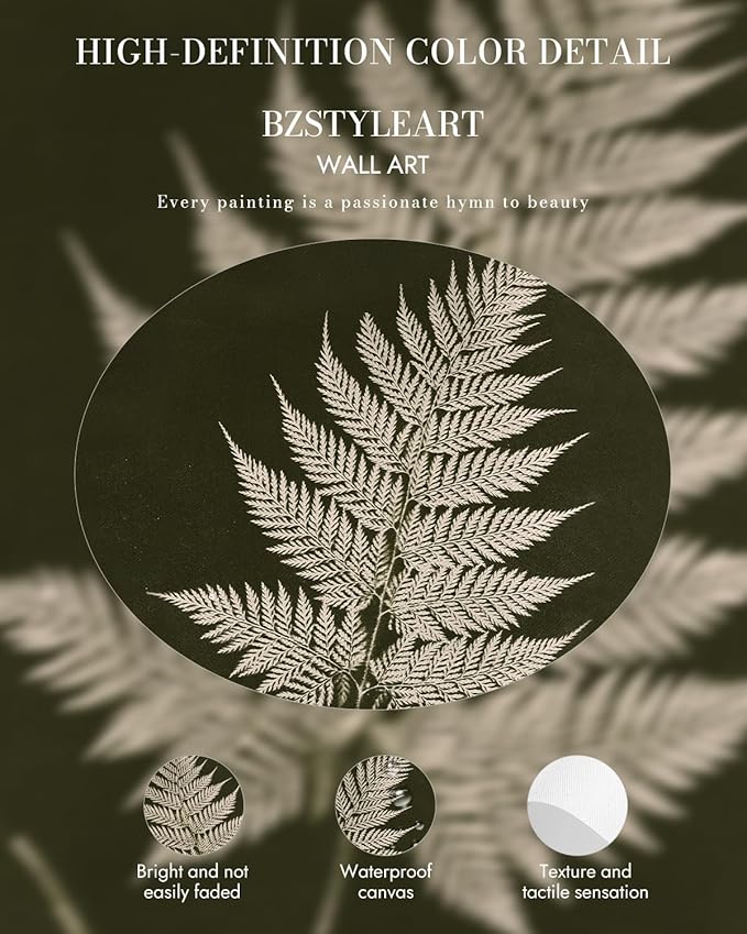 Bzstyleart Vintage Wall Art Decor Bedroom,Vintage Gold Framed Artwork,Fern Leaves Botanical wall Art Living Room,Canvas Picture Painting Room Decor Aesthetic,12 x 16 Inch