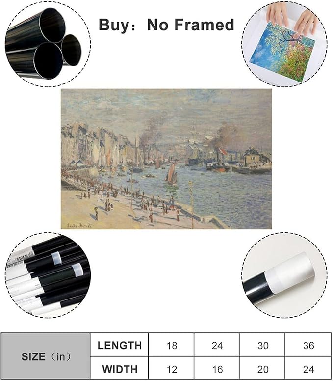 CFIOZYOS 40+ Monet Famous Print Posters Port of Le Havre by Claude Monet Impressionism Poster for Teen Boys Room Wall Art Canvas Painting Print Unframe 12×18inch(30×45cm)