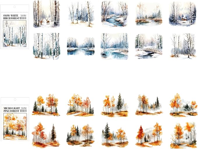 120 Pieces Botanical Tree-Themed PET Sticker, Christmas Tree Pine Tree Forest Scenery Stickers for Scrapbooking, Journaling, Creative Journal Supplies, and DIY Crafts