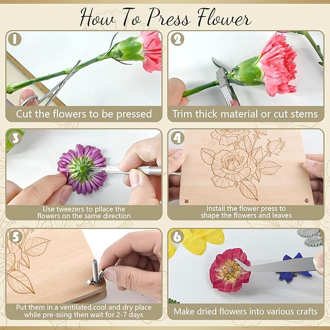 GTQYYF Large Flower Press Kit 10.8 x10.8 inches with Storage Bag,Solid Wood Flower Press Kit - DIY Arts and Craft Kit 10 -Layers, Ideal Gift for Flower & Plant Lovers