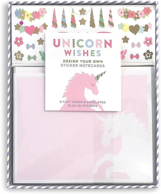 Mrs. Grossman's Design Your Own Sticker Notecards Card Making Kit - includes 8 Cards, Envelopes, and Classic Stickers - Create DIY Thank You, Birthday, Greeting Cards (Unicorn Wishes)