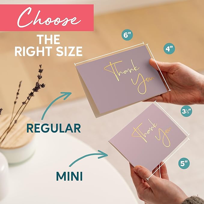 VNS Creations Gold Foil Thank You Cards With Envelopes Bulk Set & Stickers - 100 Pack 4x6 Blank Thank You Notes Box Set - Large Note Card Small Business, Wedding, Baby Shower & Bridal Shower - Lilac