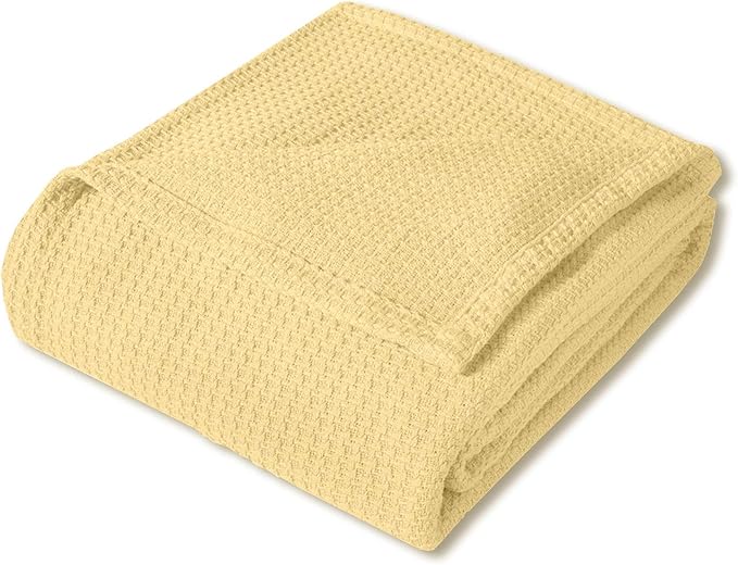 100% Fine Cotton Blanket Luxurious Weave Stylish Design Soft and Comfortable All Season Warmth, Full/Queen, Lemon (Pack of 6)