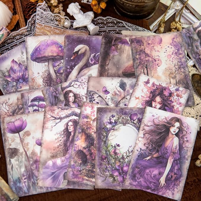 Yoksas 150 Sheets Vintage Forest Mushroom Scrapbook Paper - Fantasy Junk Journal Decorative Cardstock for Posters,Card Making,Scrapbook Craft Supplies