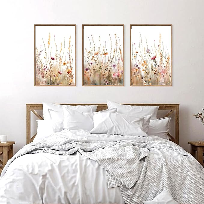 3Pcs Nursery Botanical Floral Wall Art Boho Wildflower watercolor Bouquet Canvas Wall Decor Pictures Forest Flower Posters Prints for Living Room Classroom Baby Bedroom Decoration Unframed