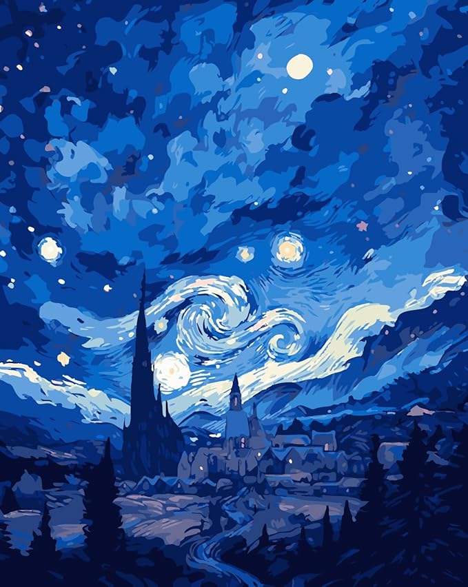 CSZPPQAF Paint by Numbers Kit for Adults Beginner, Starry Sky Moon Paint by Number Kits on Canvas, DIY Easy Acrylic Watercolor Oil Painting by Numbers for Home Wall Decor 16X20inch