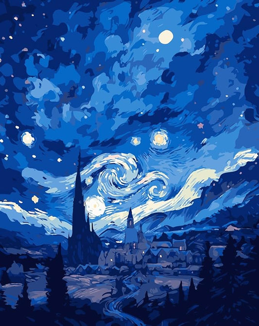 CSZPPQAF Paint by Numbers Kit for Adults Beginner, Starry Sky Moon Paint by Number Kits on Canvas, DIY Easy Acrylic Watercolor Oil Painting by Numbers for Home Wall Decor 16X20inch