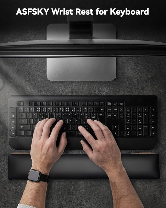 Keyboard Wrist Rest, Ergonomic Wooden Wrist Rest Memory Foam Wrist Pad with PU Leather, Non-Slip and Easy-to-Clean Design, Wrist Support for Mechanical Keyboard, Gaming & Office Use (Dark Brown Wood)