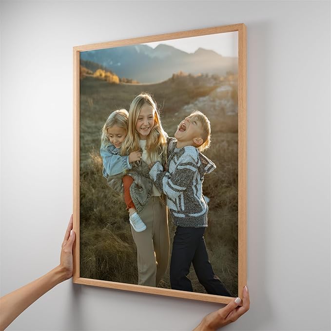 Mixtiles Official Custom Photo Tiles - Magnetic Wall Frames - Adhesive Sticker, no Nails - Personalized Printed Photos - Various Sizes and Frames - 20x27-1-Tile - Normal Oak
