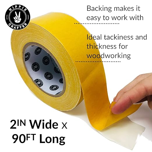 HIPPIE CRAFTER Wide Double Sided Tape for Woodworking, 2 Inch Heavy-Duty Sticky Tape for CNC Machines and Routing Templates, 90 Feet Long