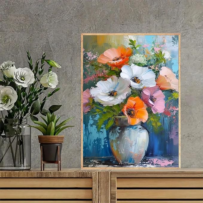 NWQZBYHT Flowers Diamond Art Kits for Adults,Vase 5D Diamond Painting Kits for Adults,Flowers DIY Round Full Drill Gem Art Kits for Beginner,Diamond Dots Picture Crafts Home Wall Decor 12x16 Inch