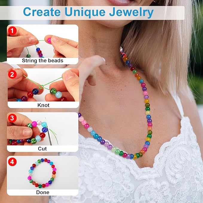 XSEINO About 3800PCS 8mm Glass Beads Bracelet Making Set, 208 Assorted Colors Crystal Glass Beads for Making and DIY Crafts