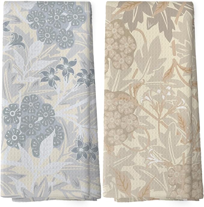 Bohemian Floral Kitchen Dish Towels Set of 2, Midcentury Modern Boho Flowers Decor for Bathroom, Vintage Rustic 70s Plant Hand Towels Kitchen Bathroom Tea Towels Decorations, 16x24inch