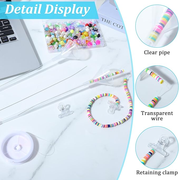 Quilax 6Pcs Beading Tools Kit, Beading Needles, Funnel, and Clips for 0.2" Clay Beads Jewelry Making, Bracelets, Necklaces (Not Include Clay Beads)