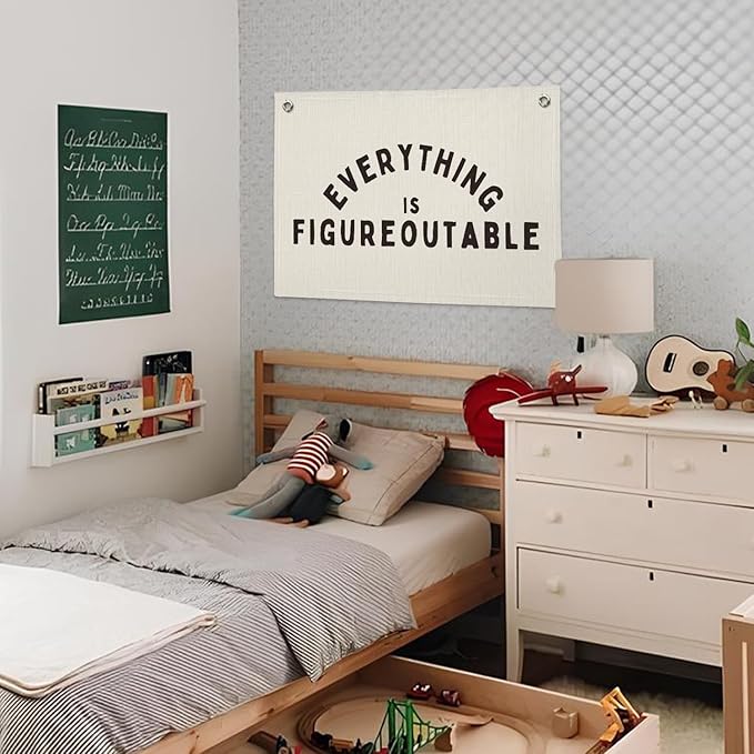 Everything is Figureoutable Inspirational Wall Decor, Office Motivational Wall Decor, Classroom Linen Canvas Banner Hanging Flag, 20x30 Inch