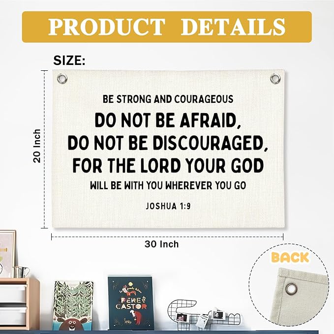 Christian Wall Decor Canvas Banner,Bible Verse Wall Hanging Motivational Wall Hanging Banner Flag Decor for Nursery Kids Room Bedroom Playroom Classroom Homeschool, 30x20 Inch