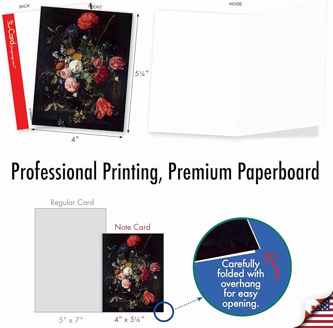 The Best Card Company - 10 Boxed Note Cards with Flowers - Blank Assorted Floral Notecards Bulk (4 x 5.12 Inch) - Baroque Blooms M10020BK
