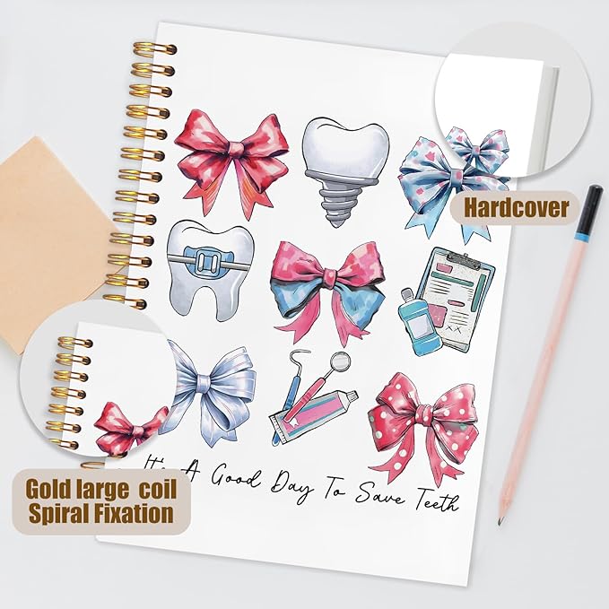 WUCHJ Dentist Gifts Notebook, Dental Hygienist Assistant Gifts Journal, Coquette Bow Dental Spiral Notebook Journal for Note Taking, Dentist Office Supplies, 5.5x8.3 Inch