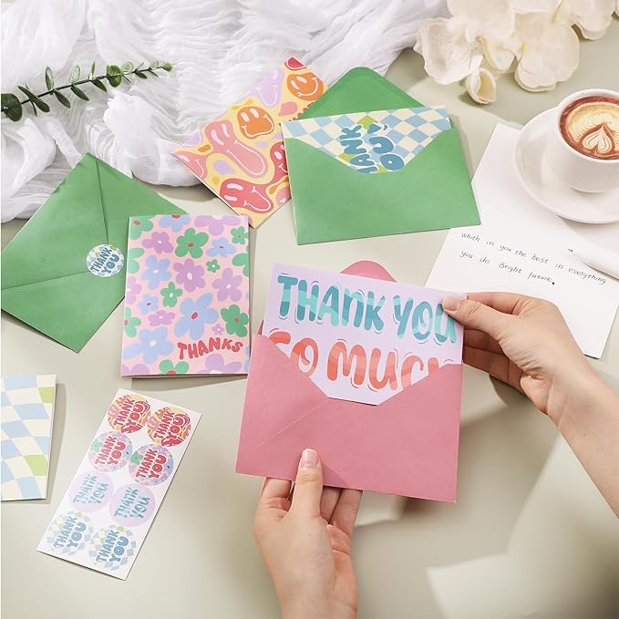 36 Pack Thank You Cards with Envelopes, 4x6 Inch Thank You Cards with Envelopes & Stickers, Cute Greeting Card for Birthday, Wedding, Baby Shower, Bridal Shower, Thanksgiving, Christmas