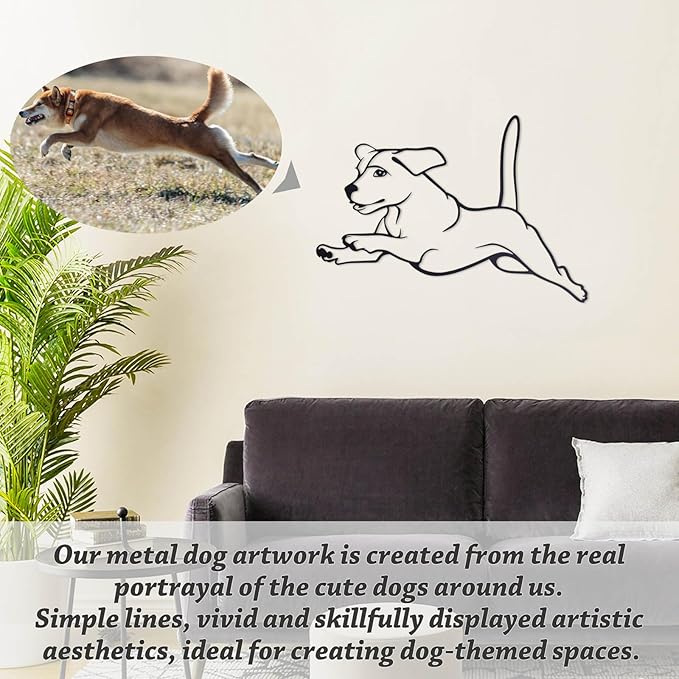 TYLCC Black Metal Dog Wall Decor Minimalist Abstract Dog Wall Art Line Drawing Art for Living Room Bedroom Decorations (Running)
