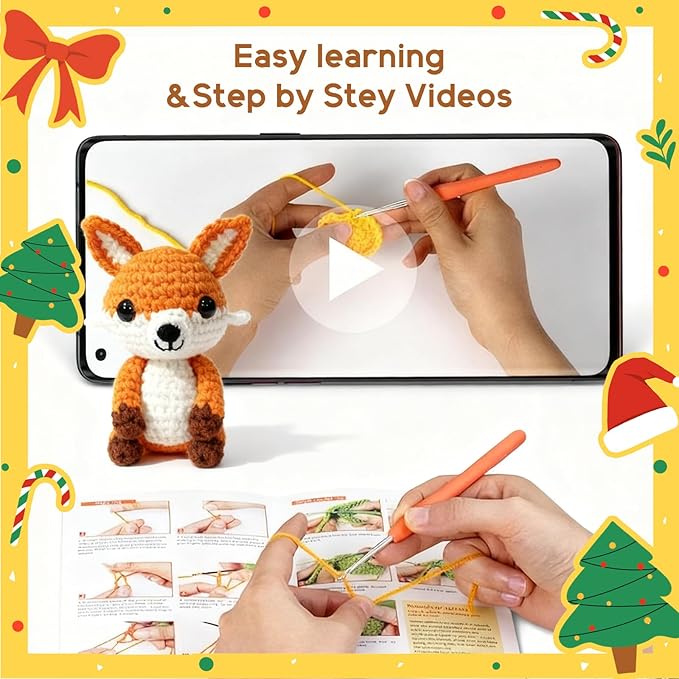 Ploomi 8Pcs Crochet Kit for Beginners - 2026 ChristmasKnitting Kit for Adults and Kids Beginners -Woobles Crochet Kit and Crochet Animals Kits with Easy Peasy Yarn and Step-by-Step Video Tutorials