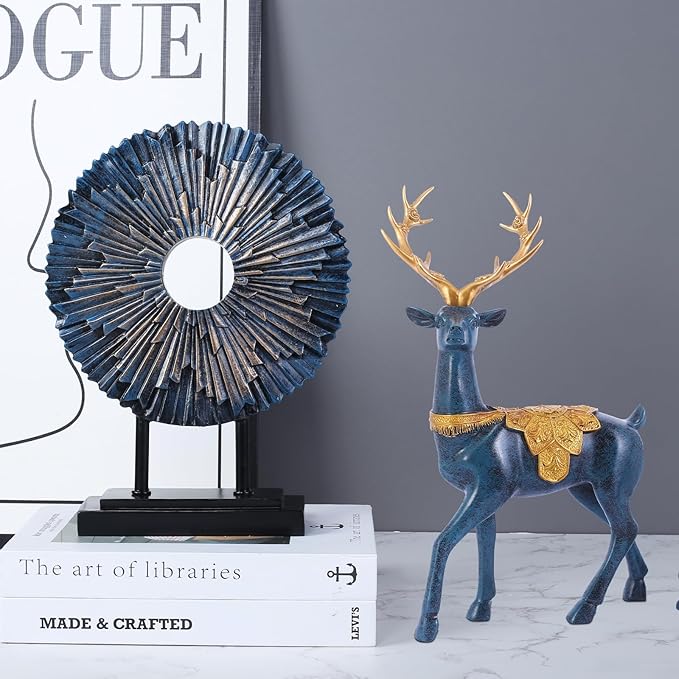 CECKQUE Minimalist Round Statue Above Cabinet Decor Kitchen, Modern Decorative Sculpture Home Decorations for Living Room Coffee Table, Office Decor Items, Center Pieces Decoration (Blue)