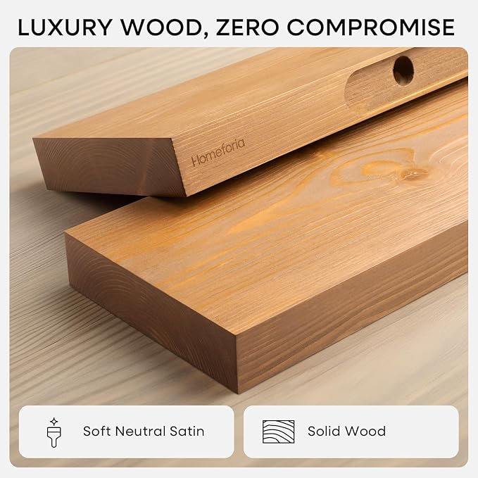 Homeforia 24 inch Golden Oak Floating Shelf, High End Solid Real Wood 24inch Small Floating Shelves for Wall Mounted, Oak Wooden 24in Floating Shelves, Heavy Duty Bracket, 24 X 6.5 X 1.75 in, Set of 4