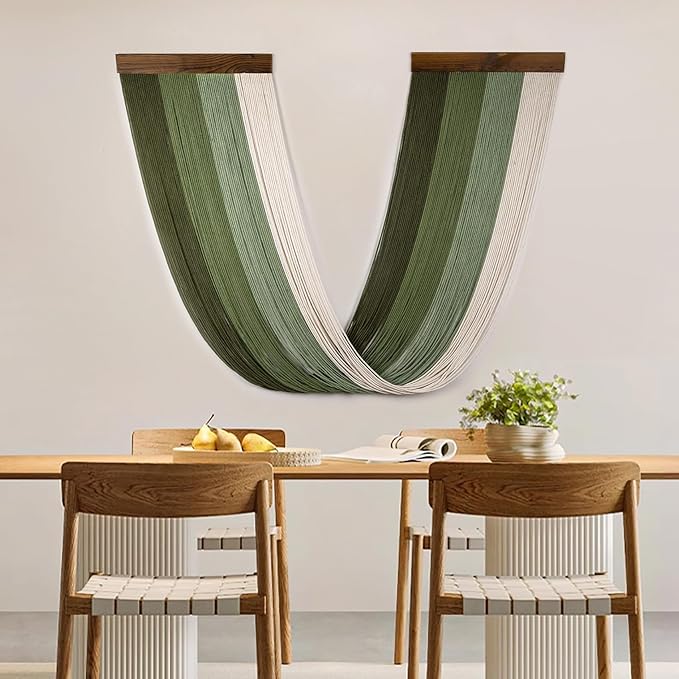 LB Green Macrame Wall Hanging Large, Boho Tapestry Wall Hanging Macrame Wall Art Handmade Yarn Woven Wall Art Modern Home Decor Headboard Wall Decor for Bedroom Living Room Dorm Nursery, 16x32 Inch