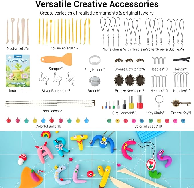 Artme Polymer Clay, 116 Colors Oven Bake Modeling Clay Starter Kits for Kids, Creative Polymer Clay Kit with Sculpting Tools and Jewelry Accessories, Non-Toxic, Ideal DIY Gifts for Adults and Teens