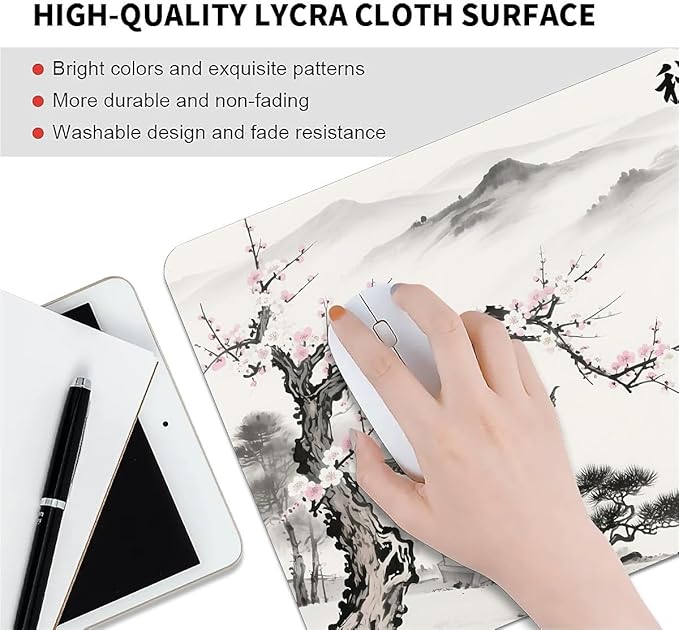Square Mouse Pad China Ink Landscape, Personalized Premium-Textured Custom Mouse Mat Design, Washable Mousepad Cloth, Non-Slip Rubber Base Computer Mouse Pads for Wireless Mouse
