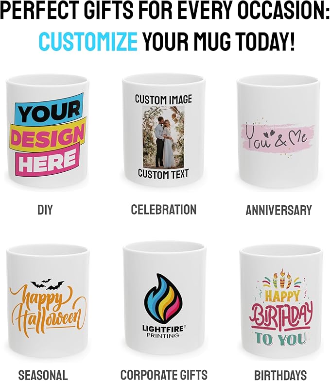 Personalized Coffee Mug – Custom Photo, Text, or Logo Ceramic Mug Tea Cup | Taza Personalizada with Picture or Message | Customized Gift Idea for Men & Women, Mom, Dad, Friends - Clear | 11oz