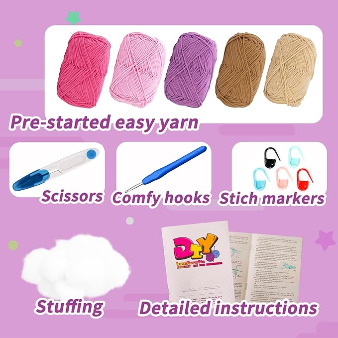 JXINLODGEG Crochet Kit for Beginners, Crochet Animal Kits for Starters with Step-by-Step PDF File Tutorials, Crocheting Kit for Adults Kids DIY Art Craft Knitting Starter with Hooks Bear